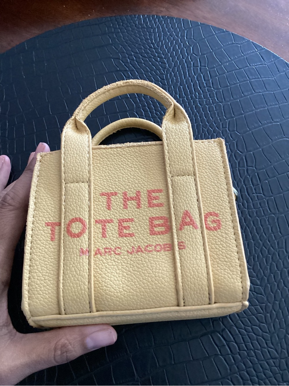 Marc Jacobs Yellow Mini Tote with Pink Logo Print